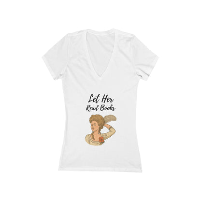 "Let Her Read Books” V-Neck Tee — (Skin Tone 1 )