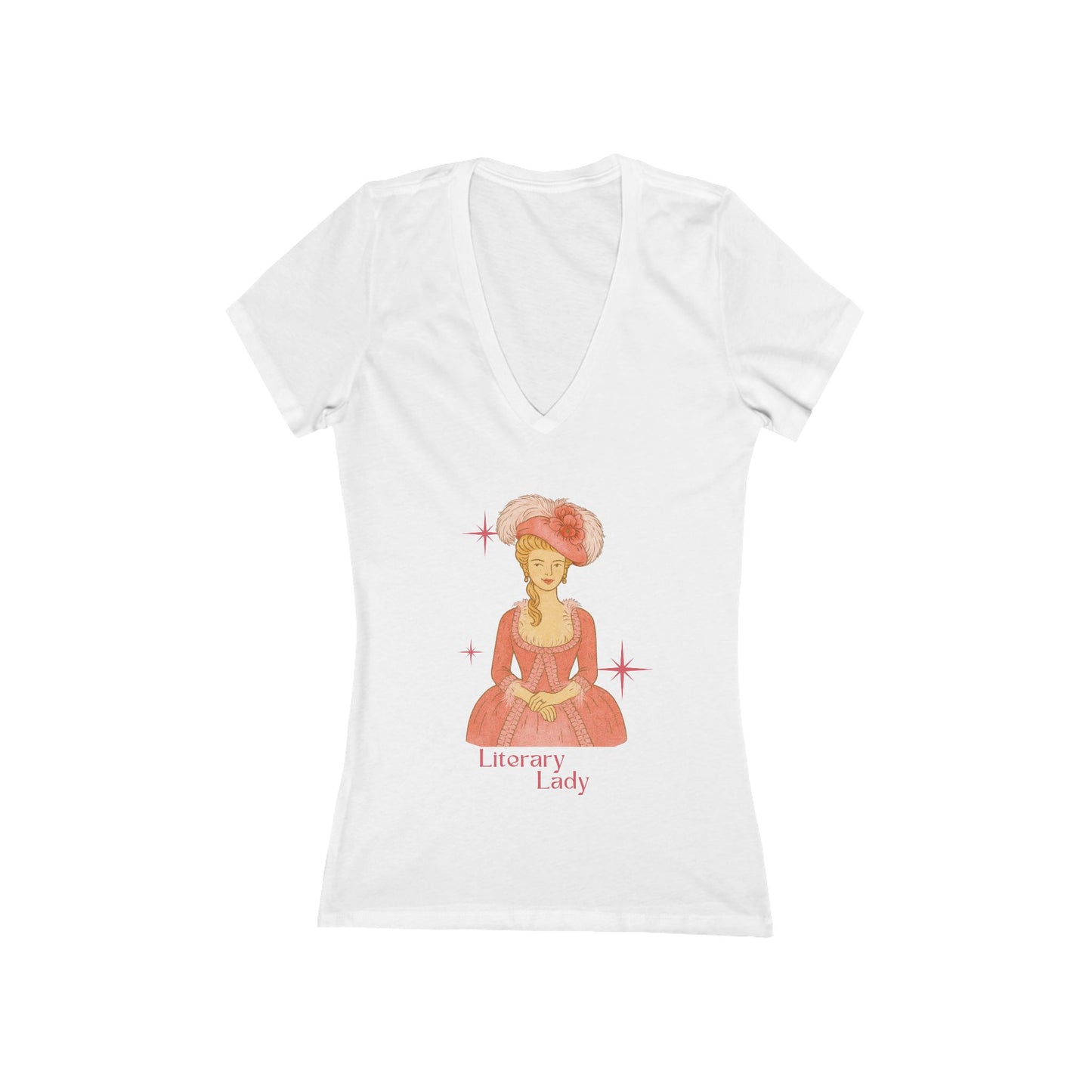 Literary Lady — Cozy V-Neck Tee (Skin tone 1)