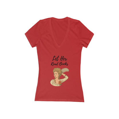 Let Her Read Books” V-Neck Tee — A Literary Rebellion (Skin Tone 1 )
