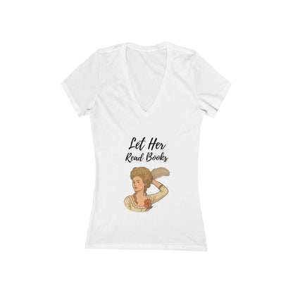 Let Her Read Books” V-Neck Tee — A Literary Rebellion (Skin Tone 1 )