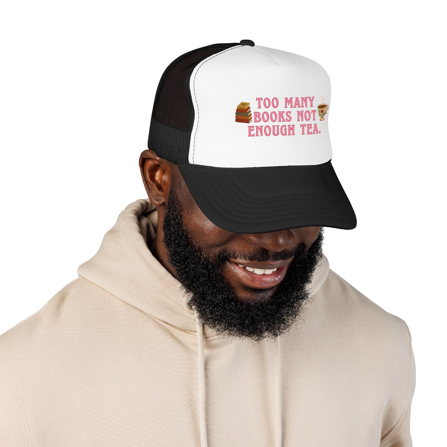 Too Many Books Not Enough Tea Hat | Feminine Book Lover Trucker Hat
