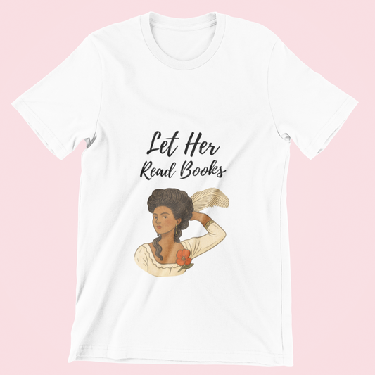 Let Her Read Books V-Neck Tee — (Skin Tone 2 )