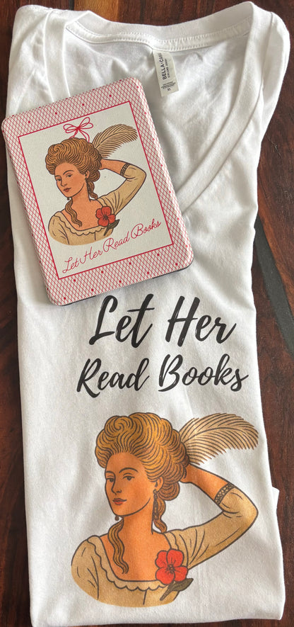 Let Her Read Books” V-Neck Tee — A Literary Rebellion (Skin Tone 1 )