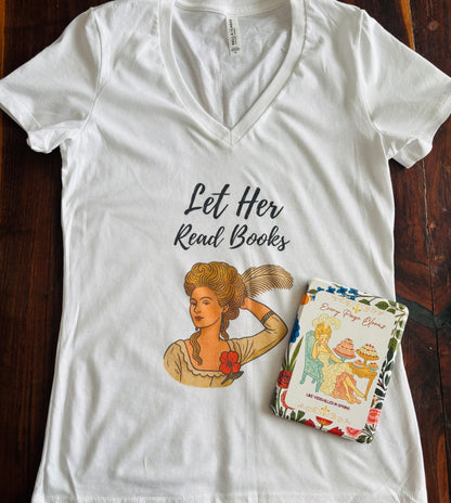 Let Her Read Books” V-Neck Tee — A Literary Rebellion (Skin Tone 1 )