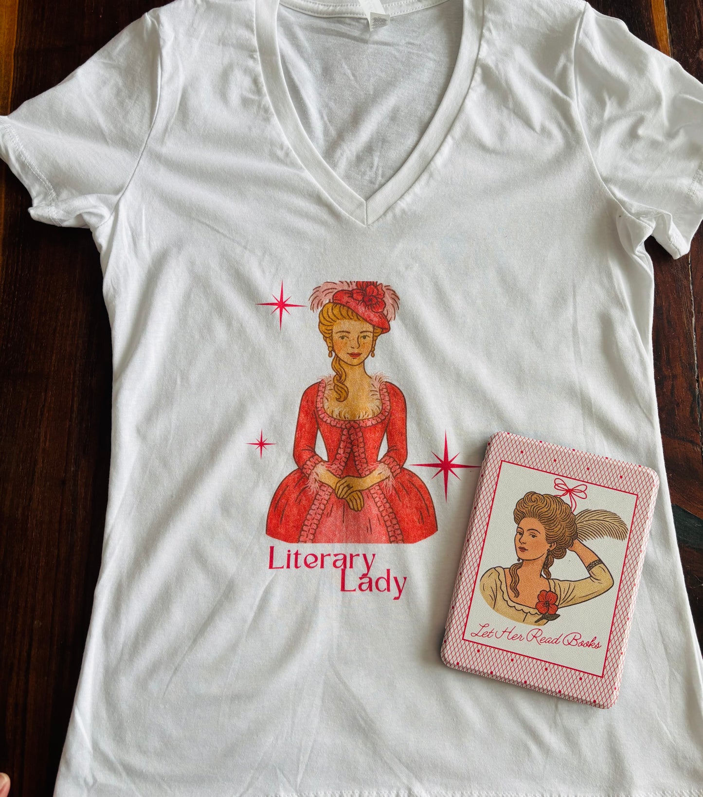 Literary Lady — Cozy V-Neck Tee (Skin tone 1)