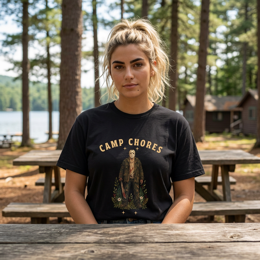 Camp Chores T-Shirt – Vintage Camp Horror Graphic Tee | Camp Blood Collection