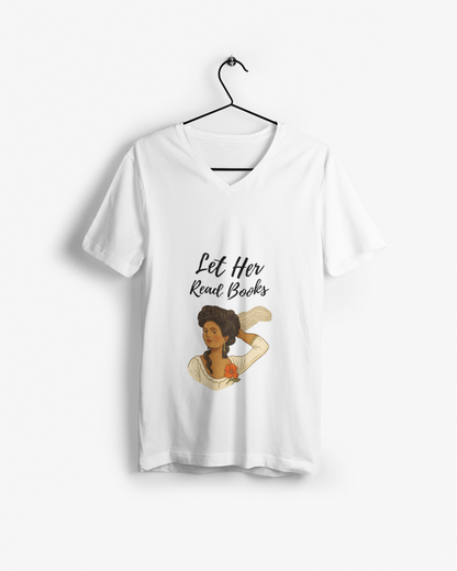 Let Her Read Books” V-Neck Tee — A Literary Rebellion (Skin Tone 2 )