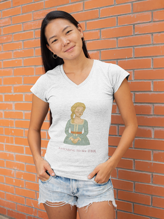 Attending to My TBR - Vneck Tee (Skin Tone 1)