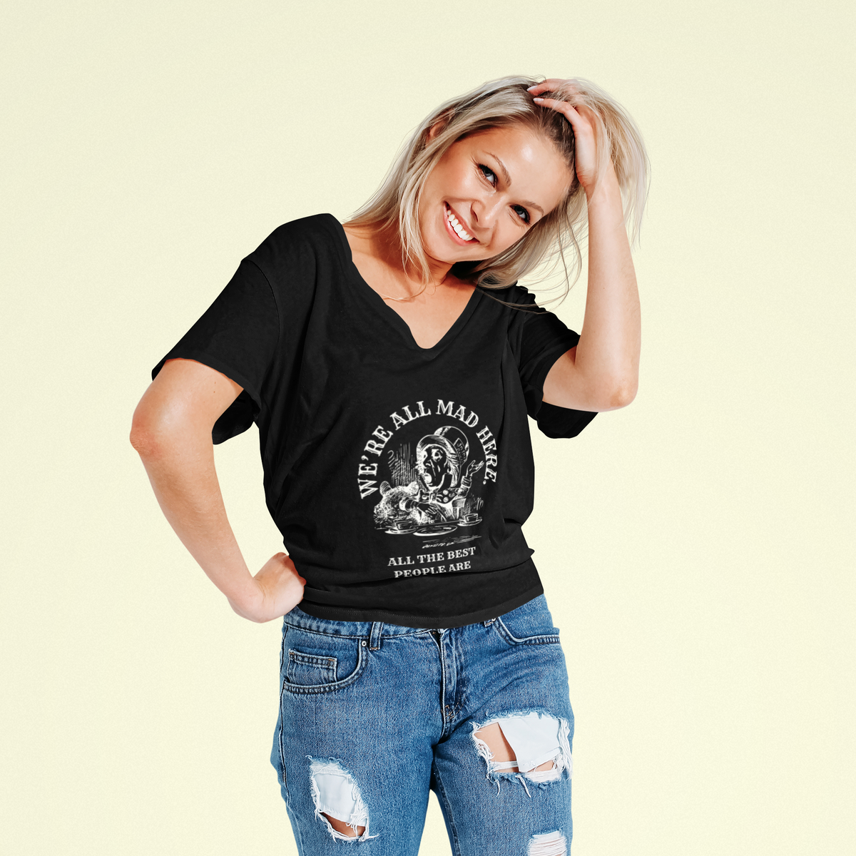 We're All Mad Here - Whimsical Mad Hatter T-Shirt