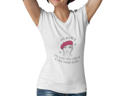 Retro Raspberry Beret Women’s V-Neck T-Shirt
