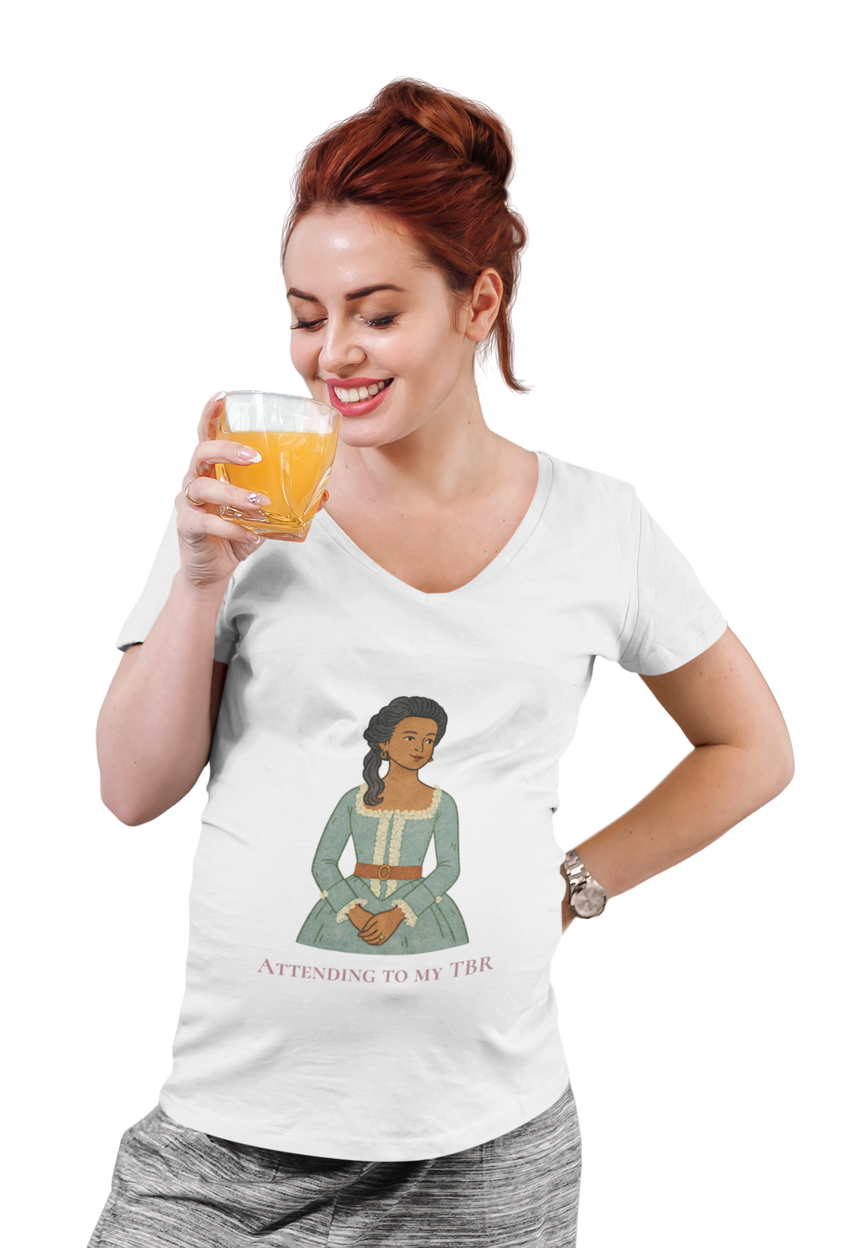 Attending to My TBR - Vneck Tee (Skin Tone 2)