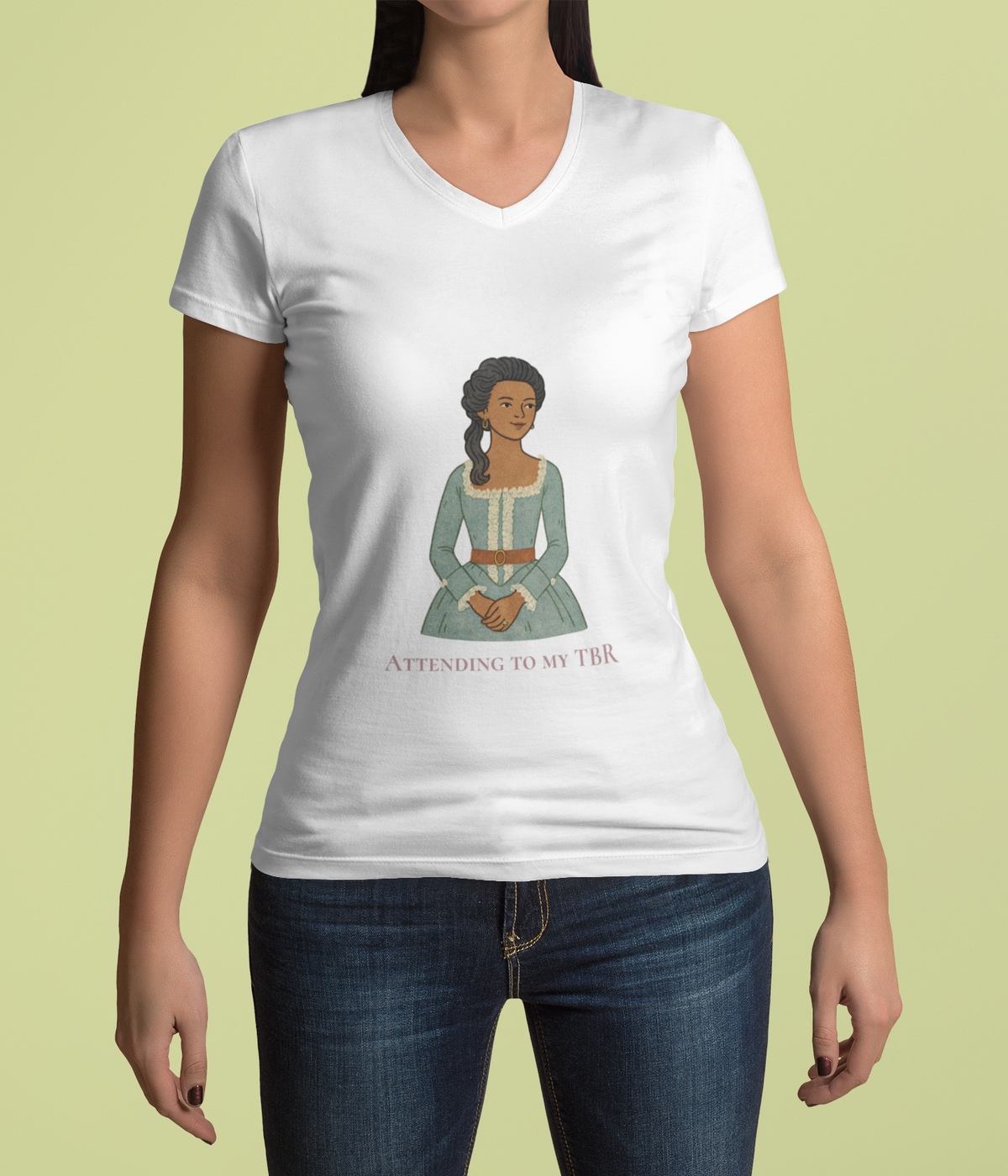 Attending to My TBR - Vneck Tee (Skin Tone 2)