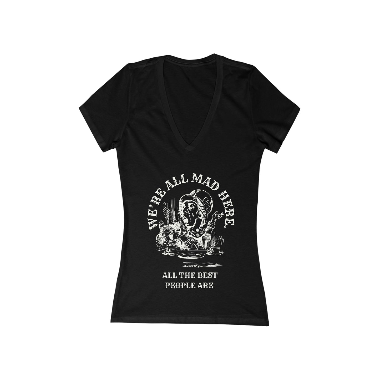 We're All Mad Here - Whimsical Mad Hatter Vneck T-Shirt