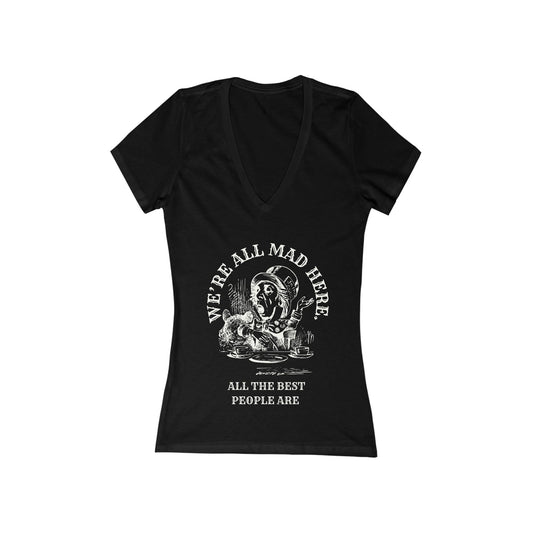 We're All Mad Here - Whimsical Mad Hatter Vneck T-Shirt