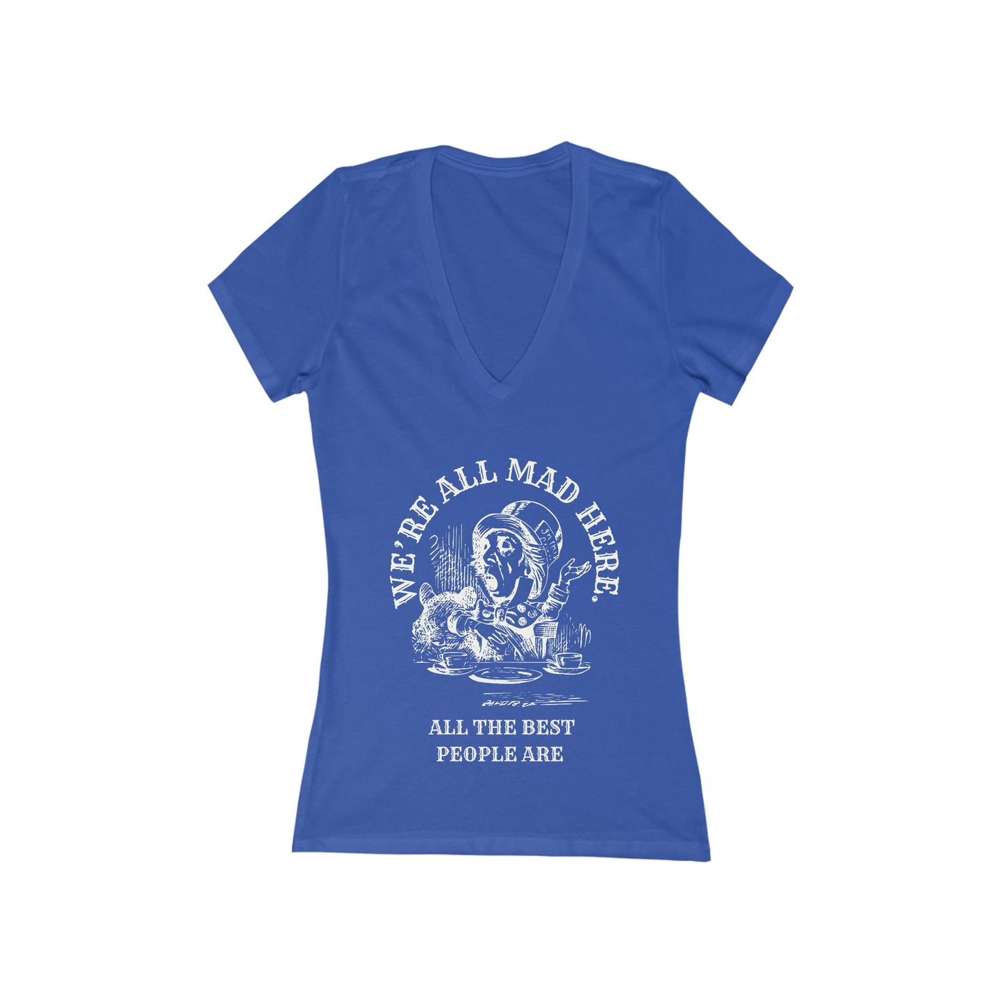 We're All Mad Here - Whimsical Mad Hatter Vneck T-Shirt