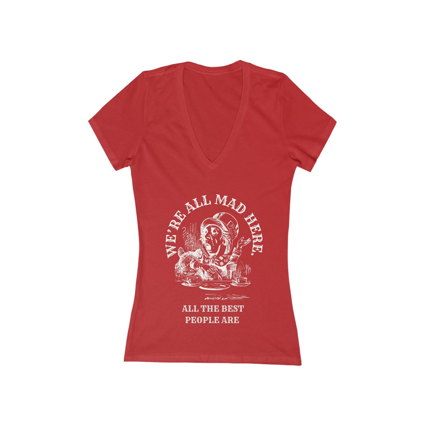 We're All Mad Here - Whimsical Mad Hatter Vneck T-Shirt