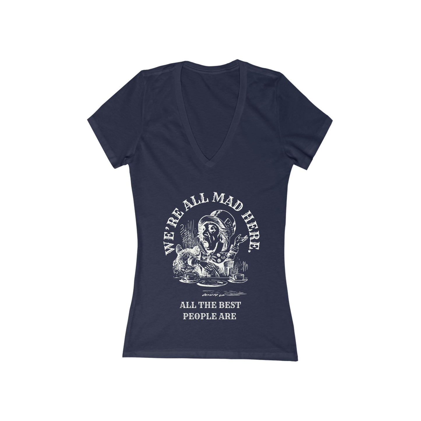 We're All Mad Here - Whimsical Mad Hatter Vneck T-Shirt