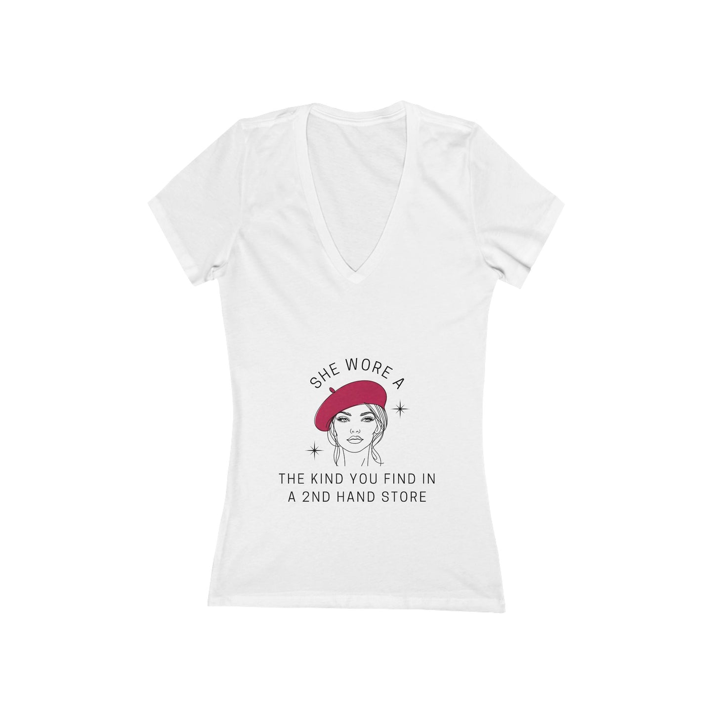 Retro Raspberry Beret Women’s V-Neck T-Shirt
