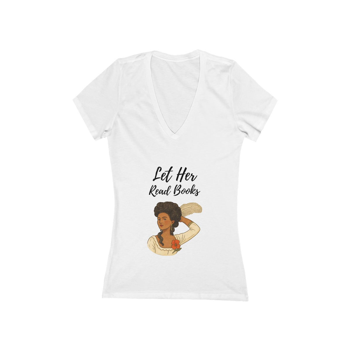 Let Her Read Books” V-Neck Tee — A Literary Rebellion (Skin Tone 2 )