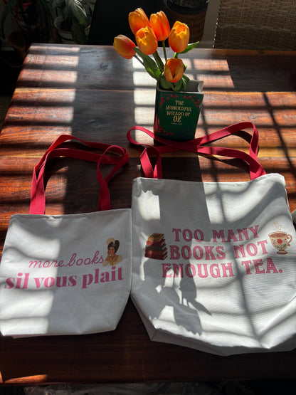 More Books S’il Vous Plaît Tote Bag | Regency Aesthetic Book Lover Gift | Romantic Reader Tote | French Bookish Bag | Literary Tote