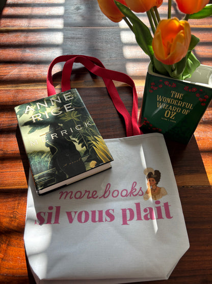 More Books S’il Vous Plaît Tote Bag | Regency Aesthetic Book Lover Gift | Romantic Reader Tote | French Bookish Bag | Literary Tote