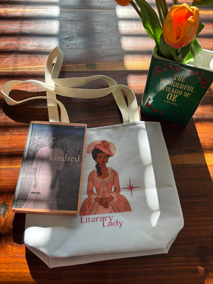 Literary Lady Tote Bag Skin Tone 2 | Regency Aesthetic Book Lover Gift | Romantic Reader Tote | Feminine Bookish Bag | Vintage Style Literary Tote