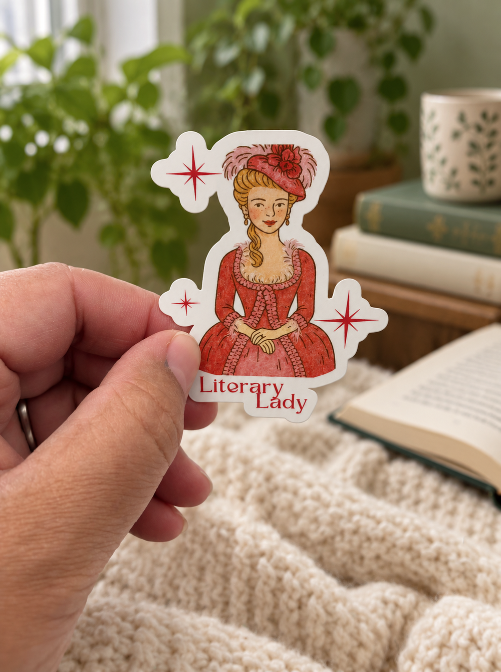Literary Lady Kindle Sticker – 3” Vintage Bookish Die Cut Vinyl Decal for Kindle Case