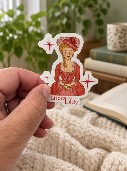 Literary Lady Kindle Sticker – 3” Vintage Bookish Die Cut Vinyl Decal for Kindle Case
