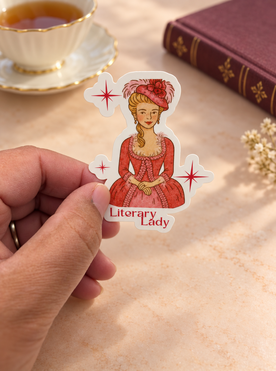Literary Lady Kindle Sticker – 3” Vintage Bookish Die Cut Vinyl Decal for Kindle Case