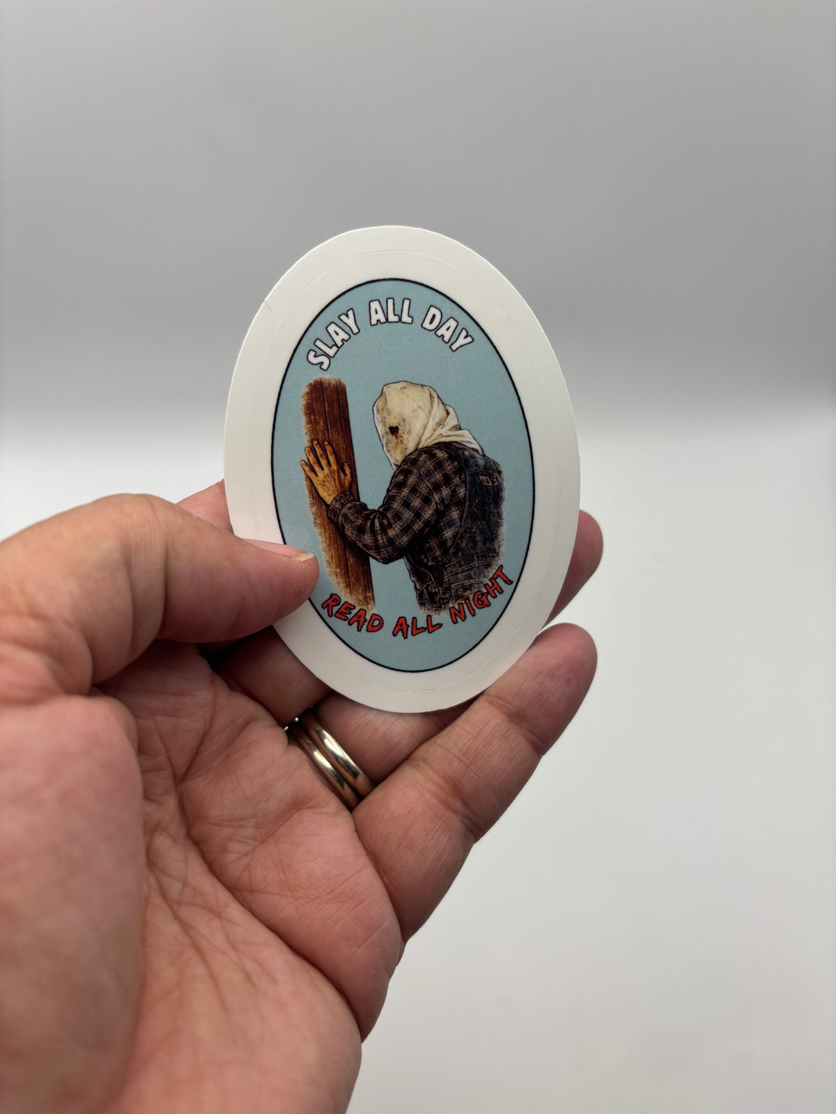 Slay All Day Read All Night Vinyl Sticker | Camp Blood Horror Bookish Sticker