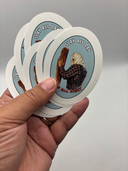 Slay All Day Read All Night Vinyl Sticker | Camp Blood Horror Bookish Sticker