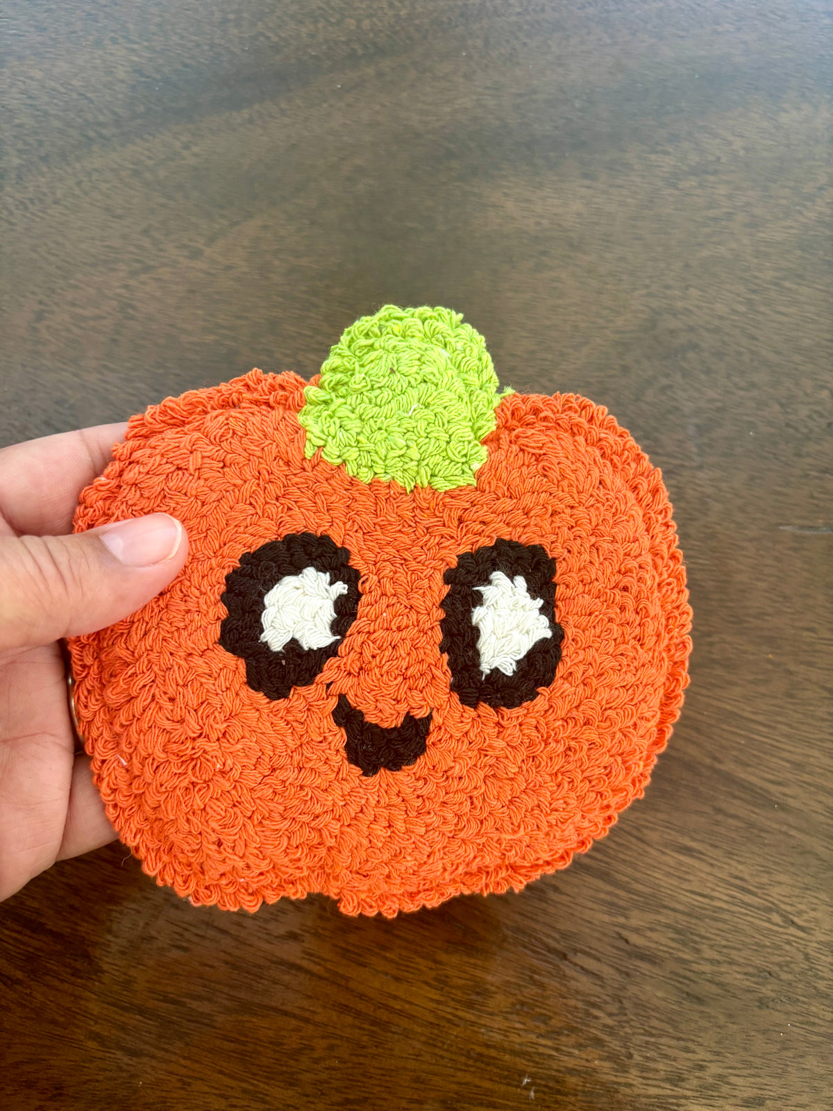 Happy Pumpkin Punch Needle Mug Rug | Handmade Fall Coaster