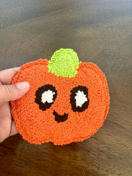 Happy Pumpkin Punch Needle Mug Rug | Handmade Fall Coaster