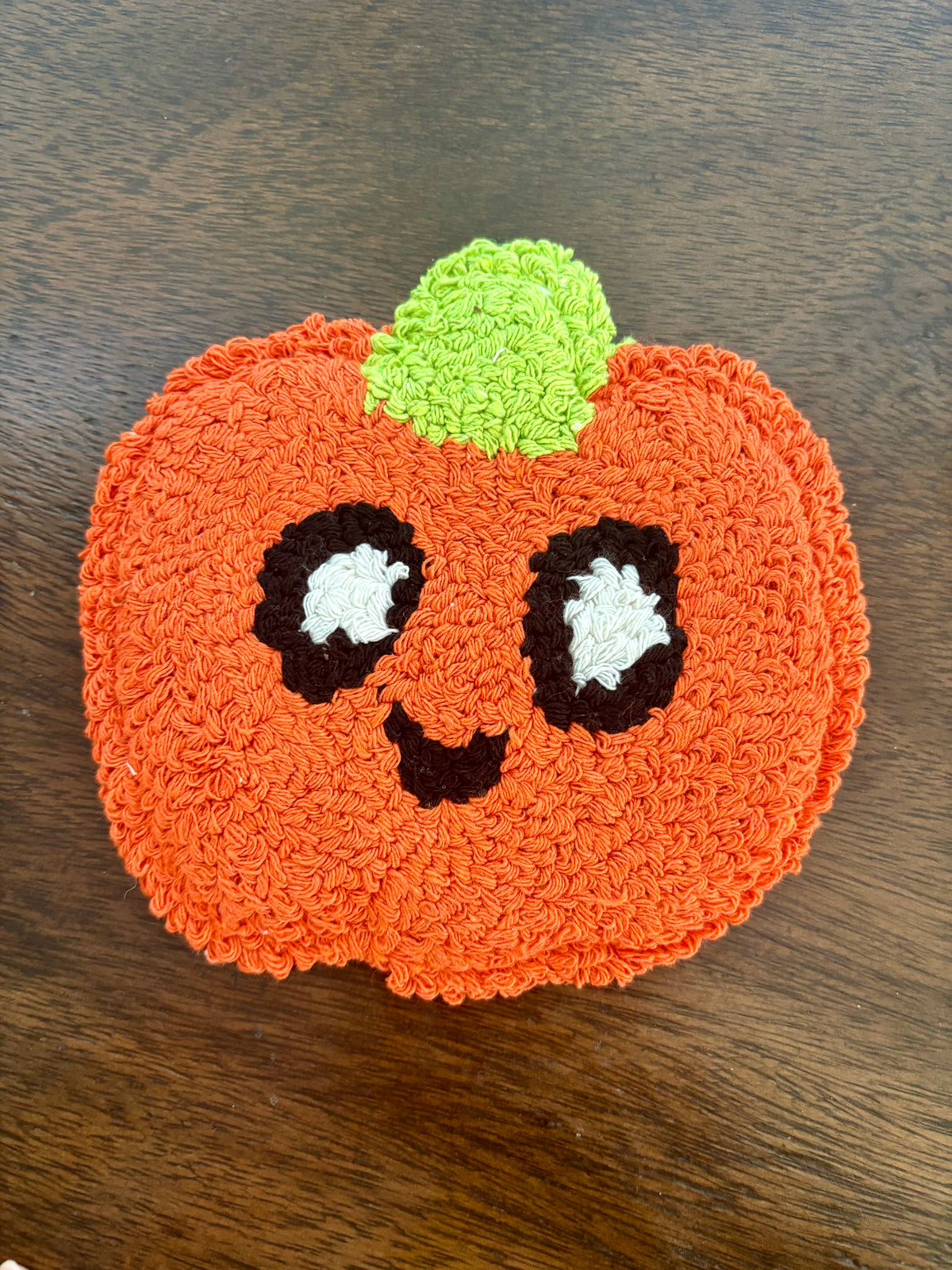 Happy Pumpkin Punch Needle Mug Rug | Handmade Fall Coaster