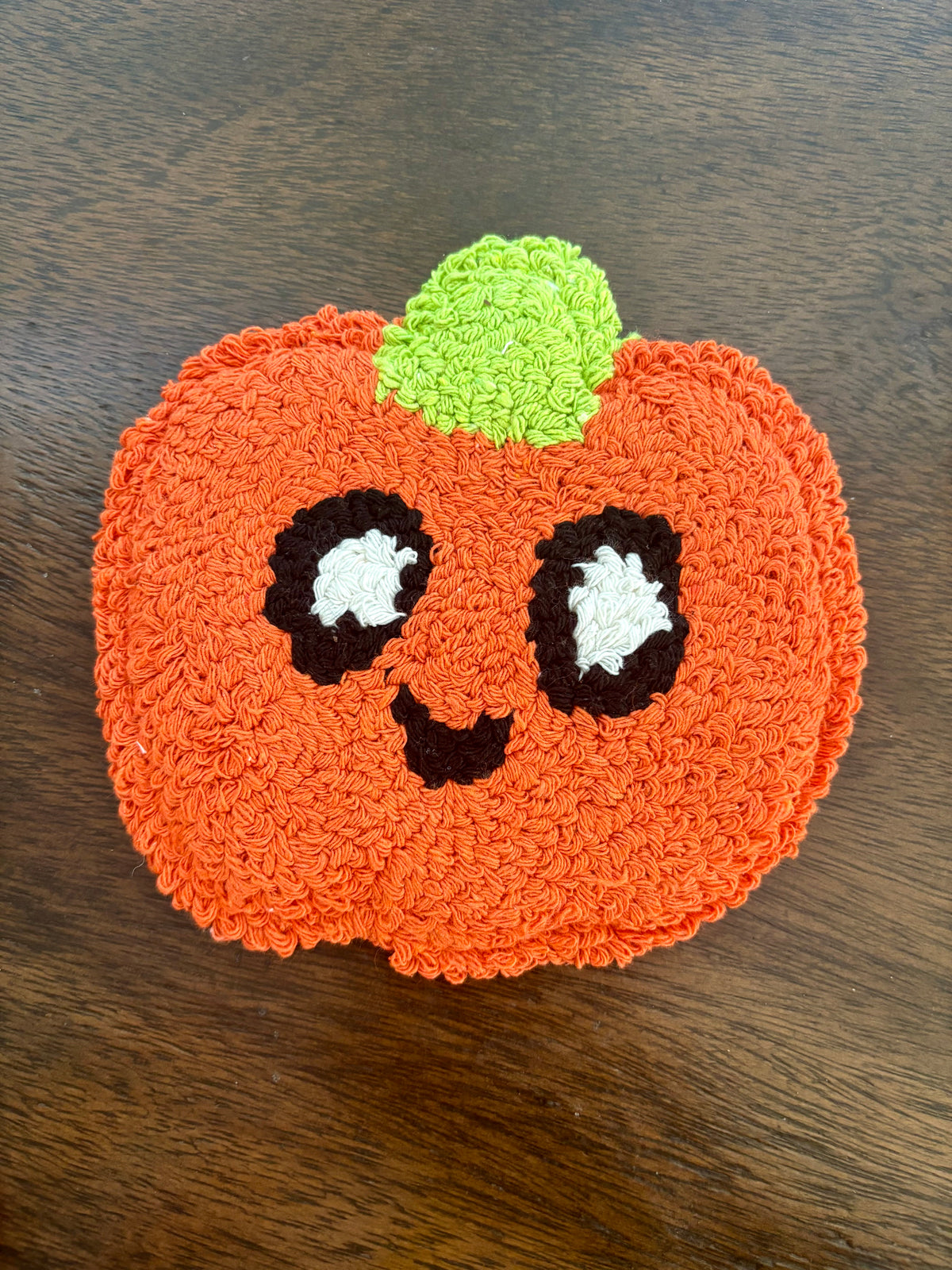Happy Pumpkin Punch Needle Mug Rug | Handmade Fall Coaster
