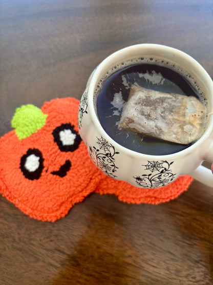 Happy Pumpkin Punch Needle Mug Rug | Handmade Fall Coaster