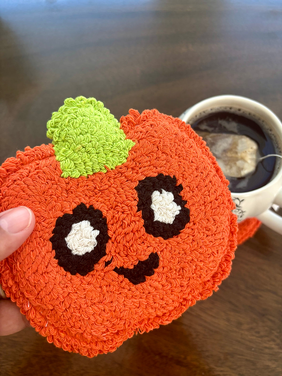 Happy Pumpkin Punch Needle Mug Rug | Handmade Fall Coaster