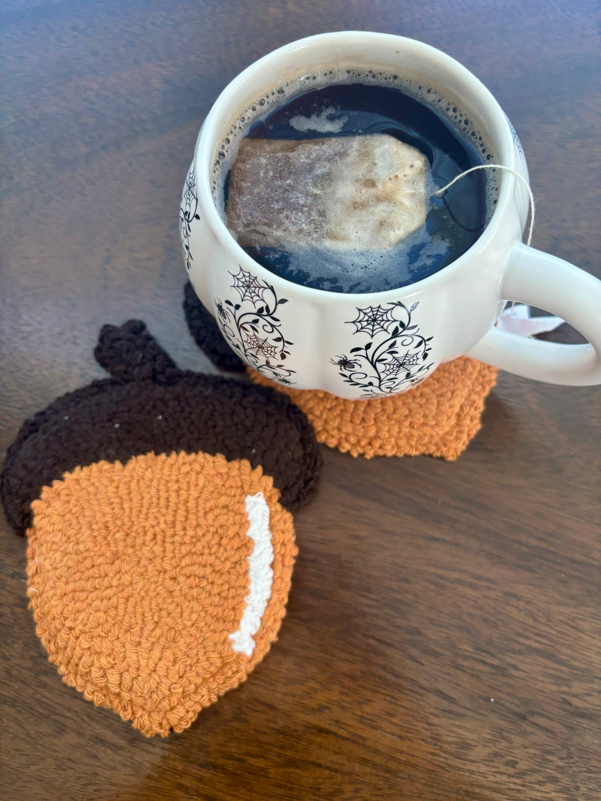 Cozy Acorn Punch Needle Mug Rug | Handmade Fall Coaster