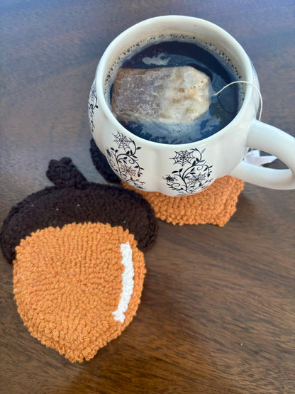 Cozy Acorn Punch Needle Mug Rug | Handmade Fall Coaster