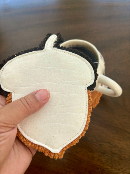 Cozy Acorn Punch Needle Mug Rug | Handmade Fall Coaster