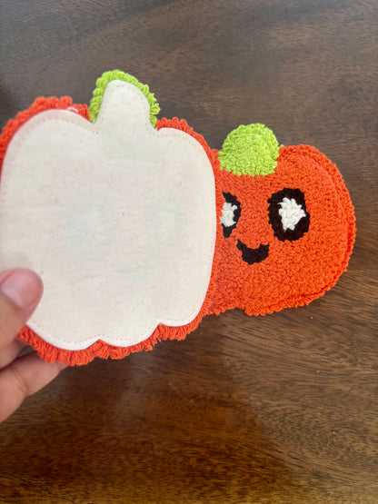 Happy Pumpkin Punch Needle Mug Rug | Handmade Fall Coaster