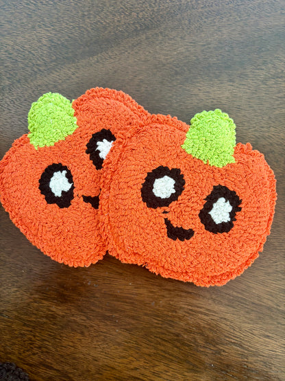 Happy Pumpkin Punch Needle Mug Rug | Handmade Fall Coaster