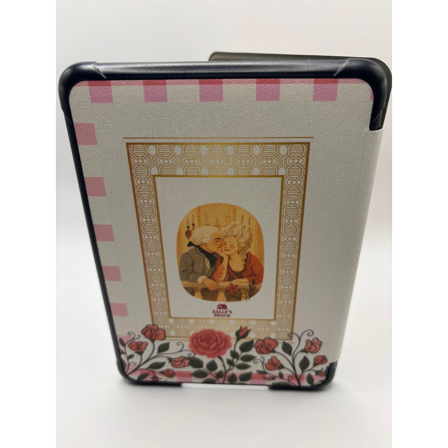 Cameo Kindle Case – Vintage Portrait Pink Gingham Cover + Hand Strap