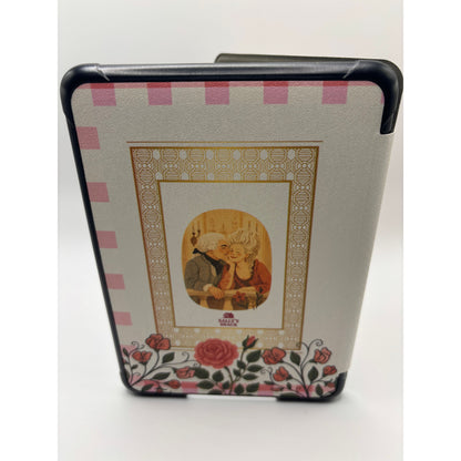 Cameo Kindle Case – Vintage Portrait Pink Gingham Cover + Hand Strap