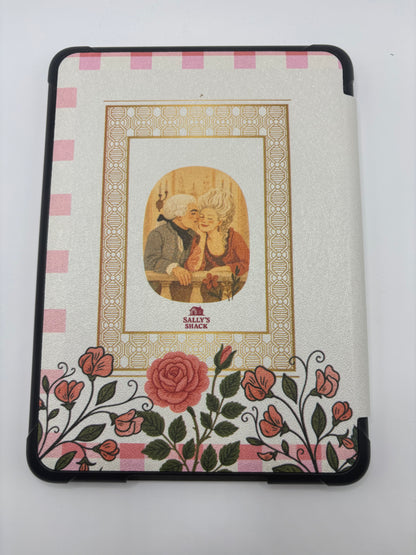 Cameo Kindle Case – Vintage Portrait Pink Gingham Cover + Hand Strap
