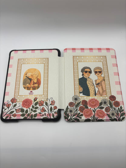 Cameo Kindle Case – Vintage Portrait Pink Gingham Cover + Hand Strap
