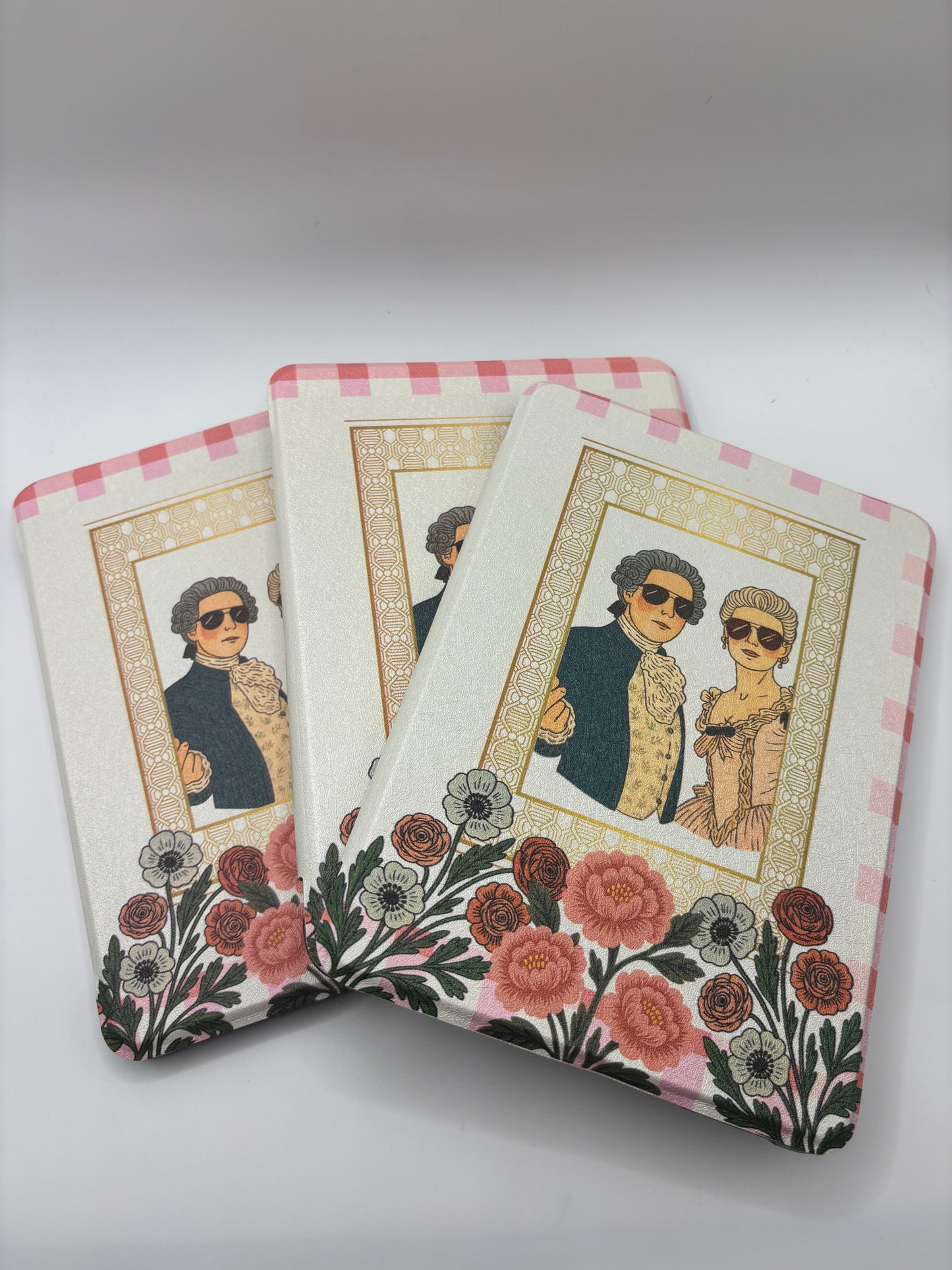 Cameo Kindle Case – Vintage Portrait Pink Gingham Cover + Hand Strap