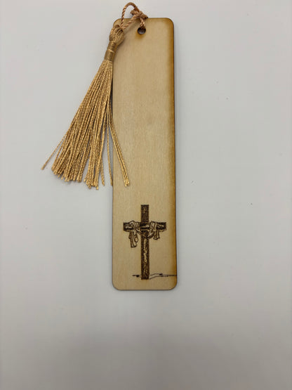 Engraved Cross Wooden Bookmark