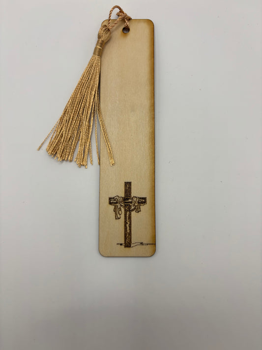Engraved Cross Wooden Bookmark