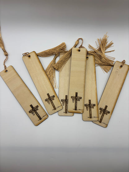Engraved Cross Wooden Bookmark